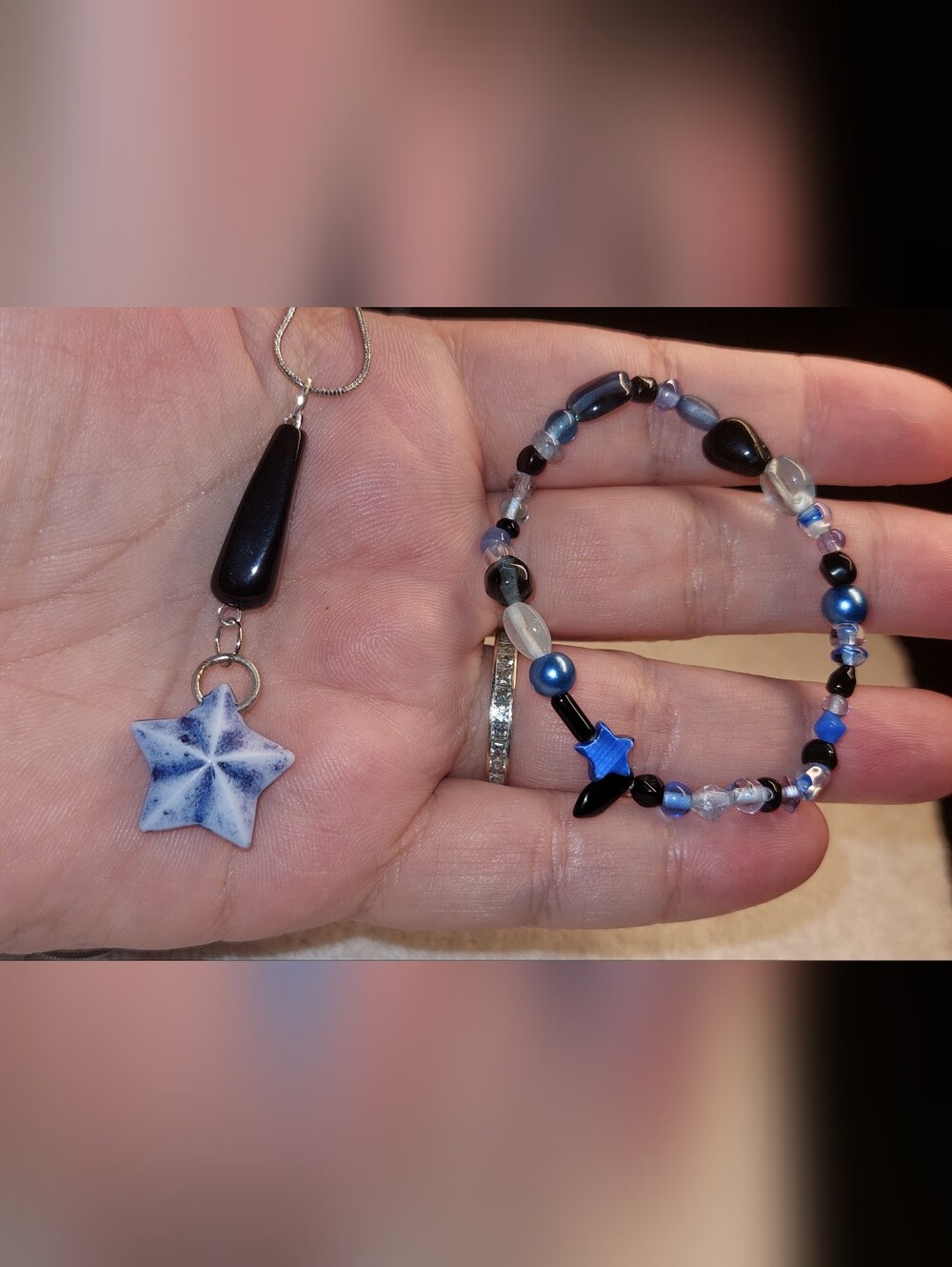 Handmade Upcycled Blue Star & Beaded Women’s Jewelry Set